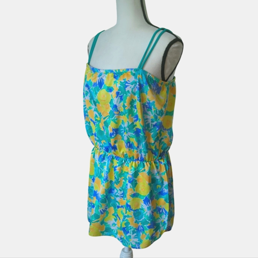 Vintage Sea Waves Floral Swimwear Cover Up 18W Green Yellow